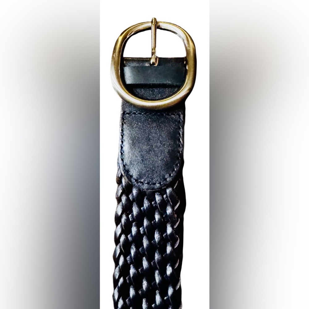 Talbots Leather size S black braided woven belt silver buckle western boho Y2K - Picture 3 of 5